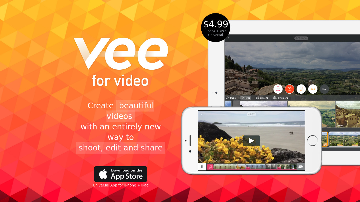 Vee for Video Landing page