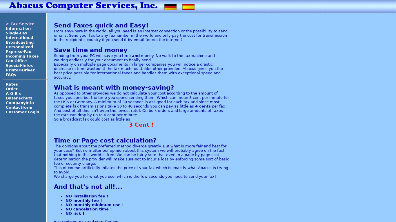 Abacus Fax-Service Landing page