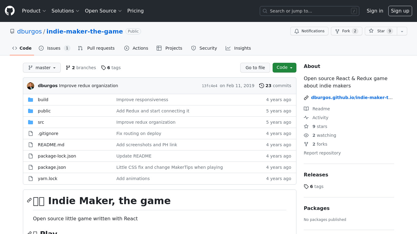 Indie Maker The Game Landing page