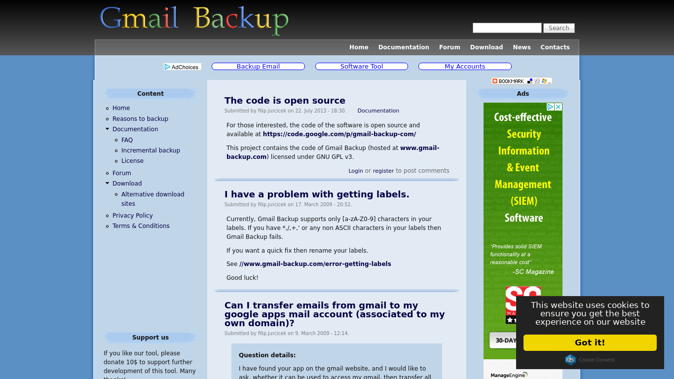 Gmail Backup Landing page
