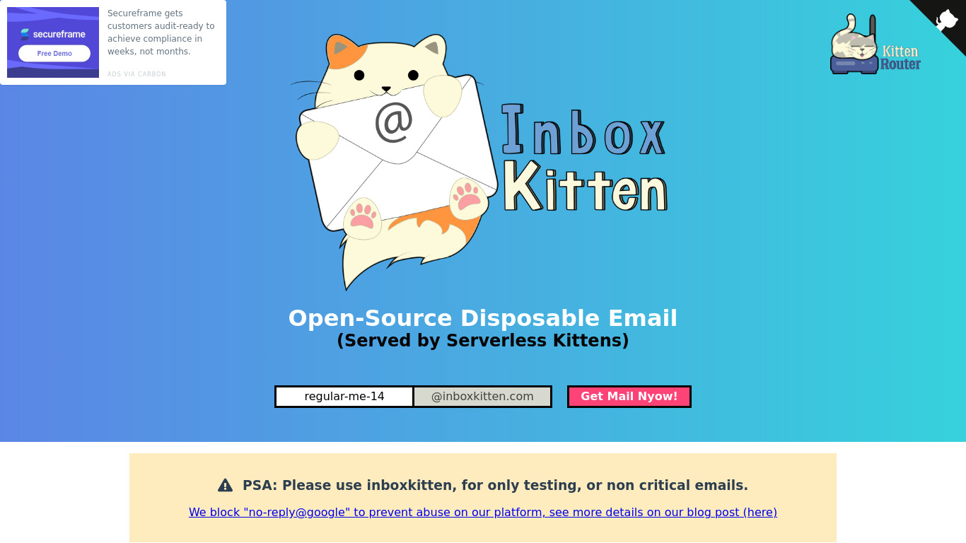 InboxKitten Landing page