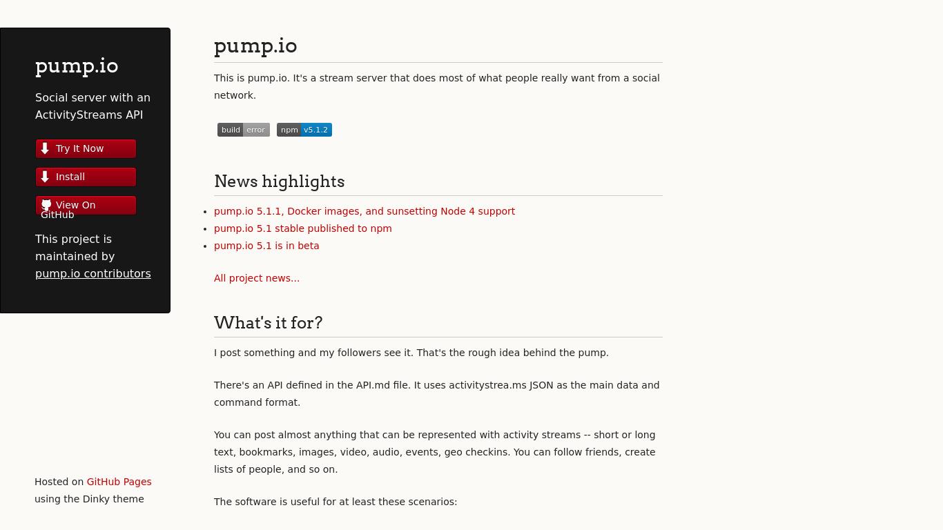 pump.io Landing page