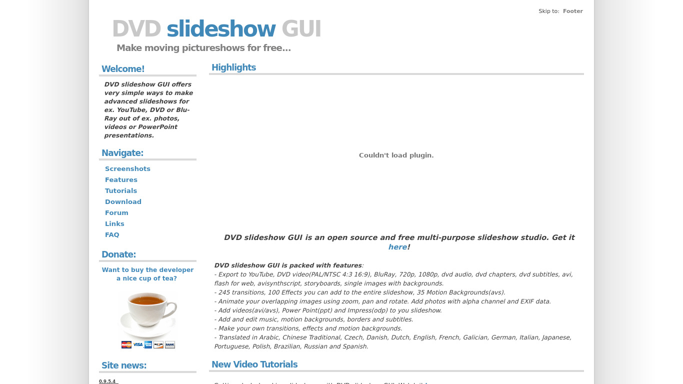 DVD slideshow GUI Landing page
