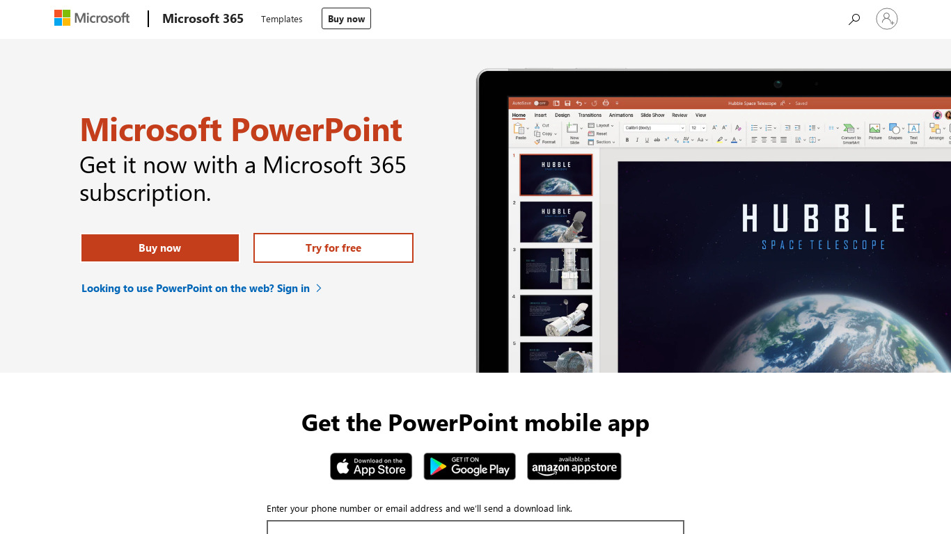 Microsoft PowerPoint Landing page