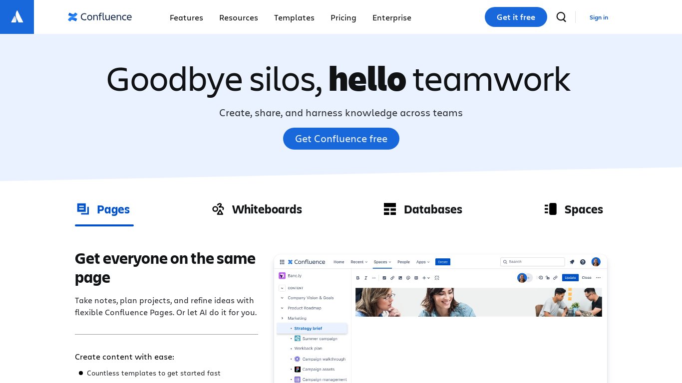 Confluence Landing page