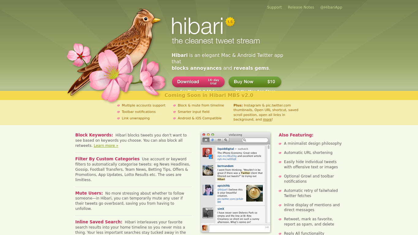 Hibari Landing page