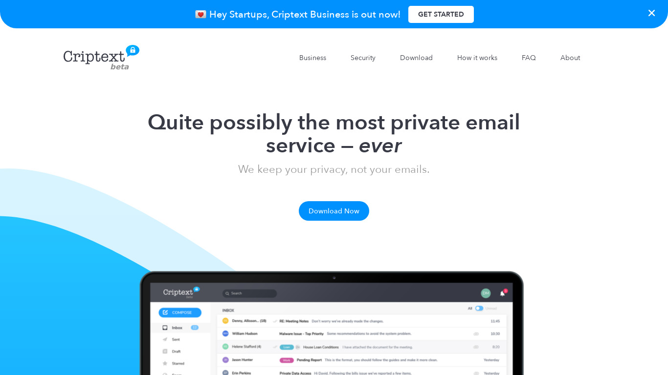 Criptext Landing page