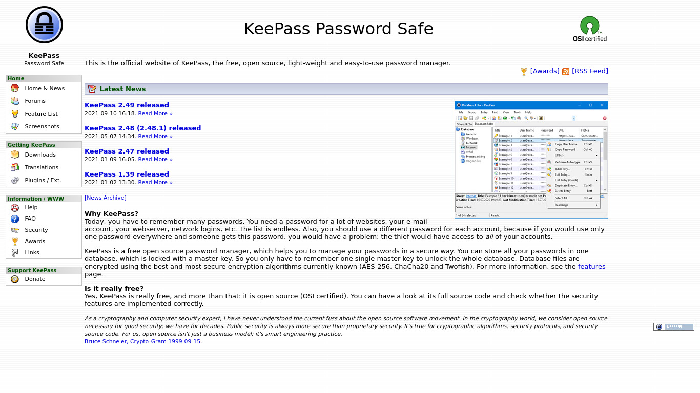 KeePass Landing page