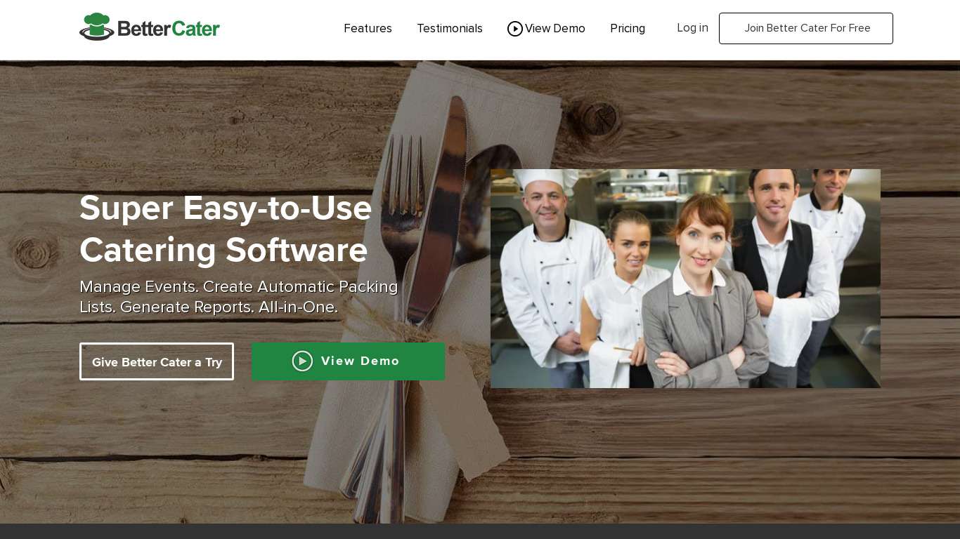 BetterCater Landing page