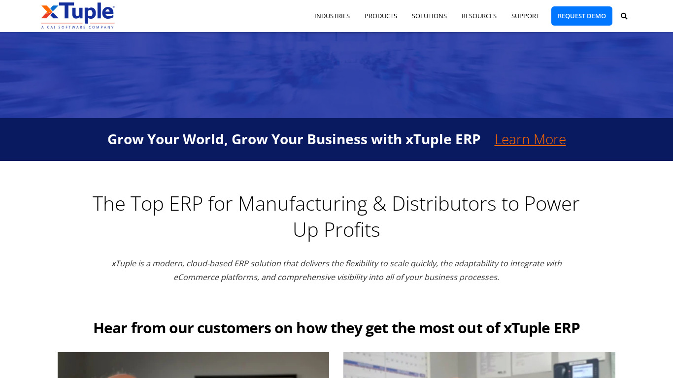 xTuple ERP Landing page