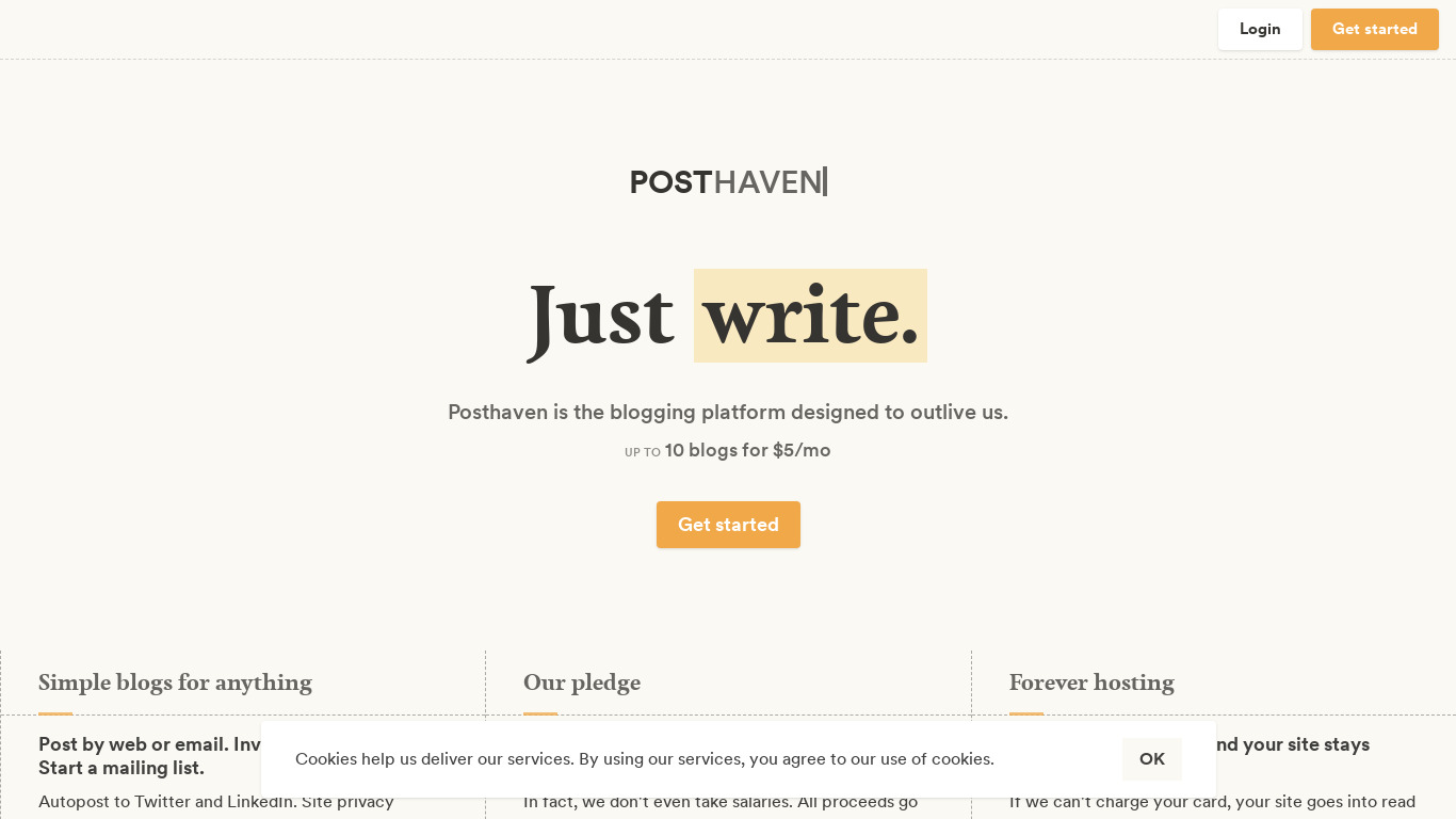 Posthaven Landing page