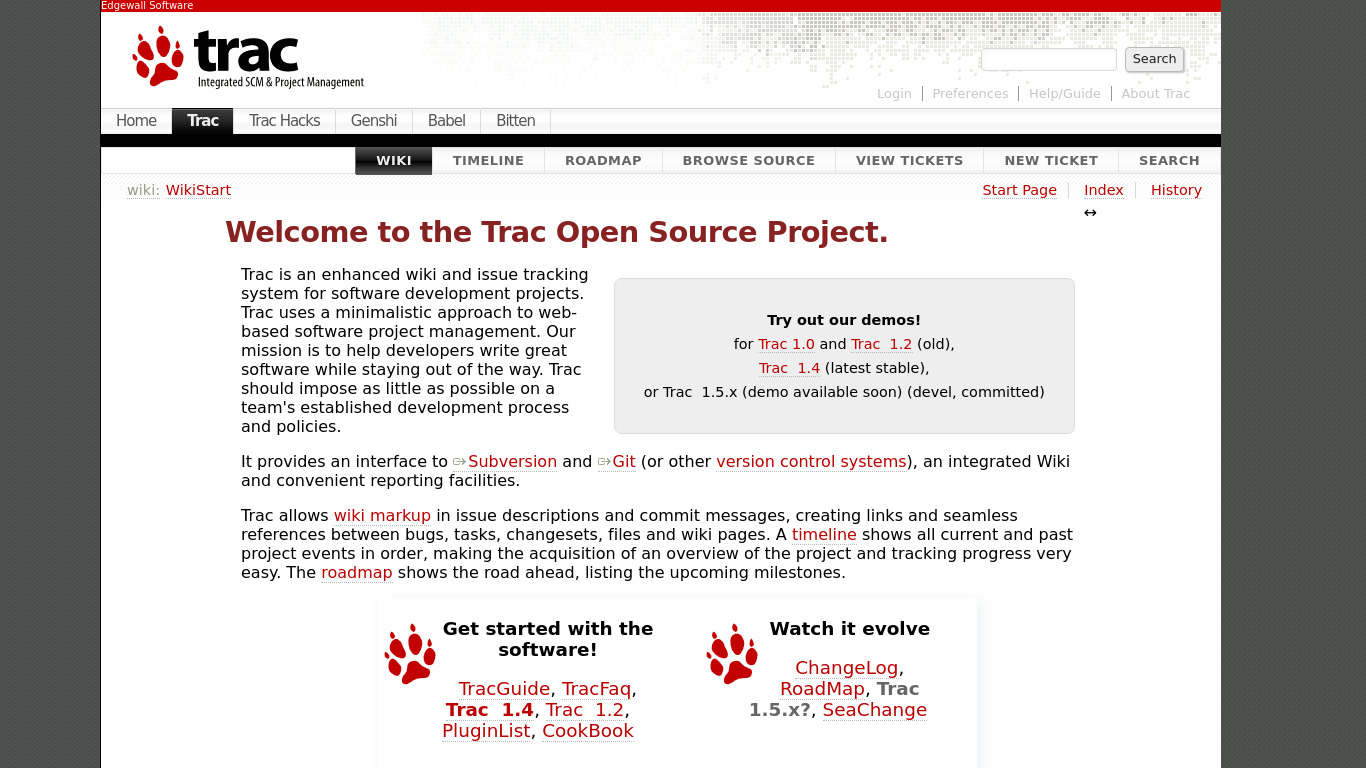 Trac Landing page