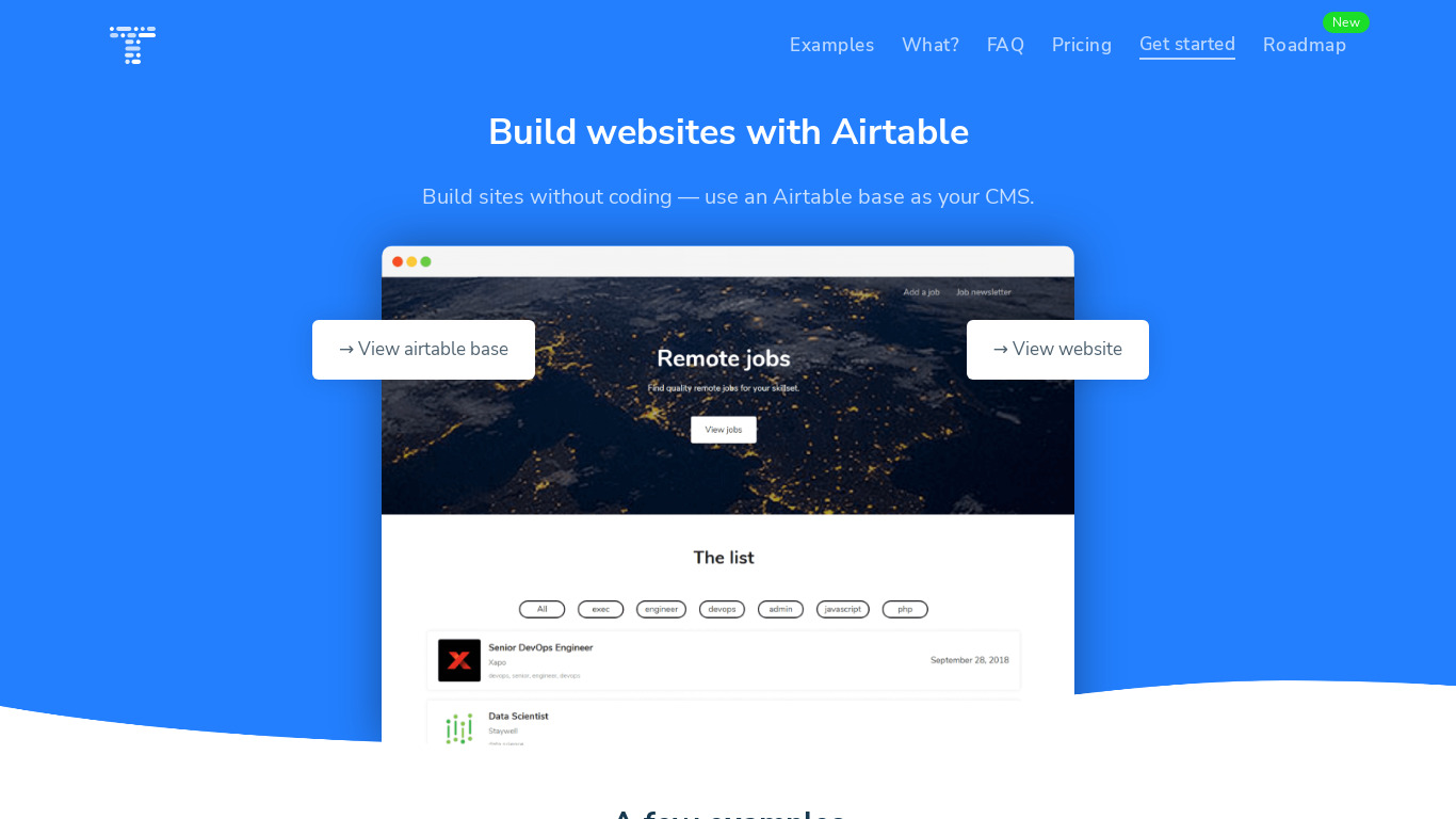 Table 2 Site Landing page