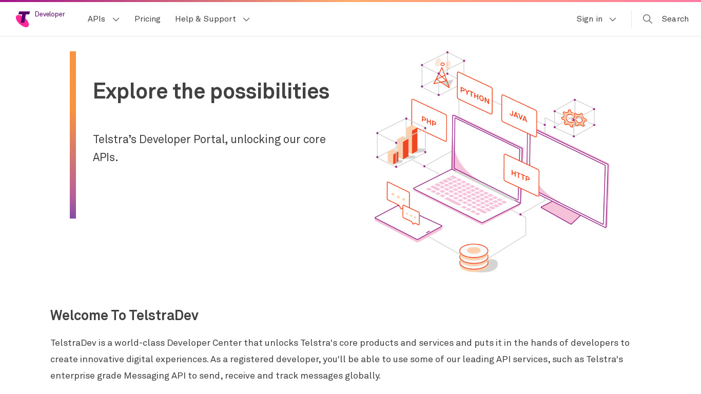 TelstraDev Landing page