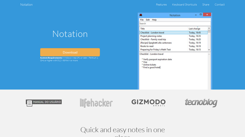 Notation Landing Page