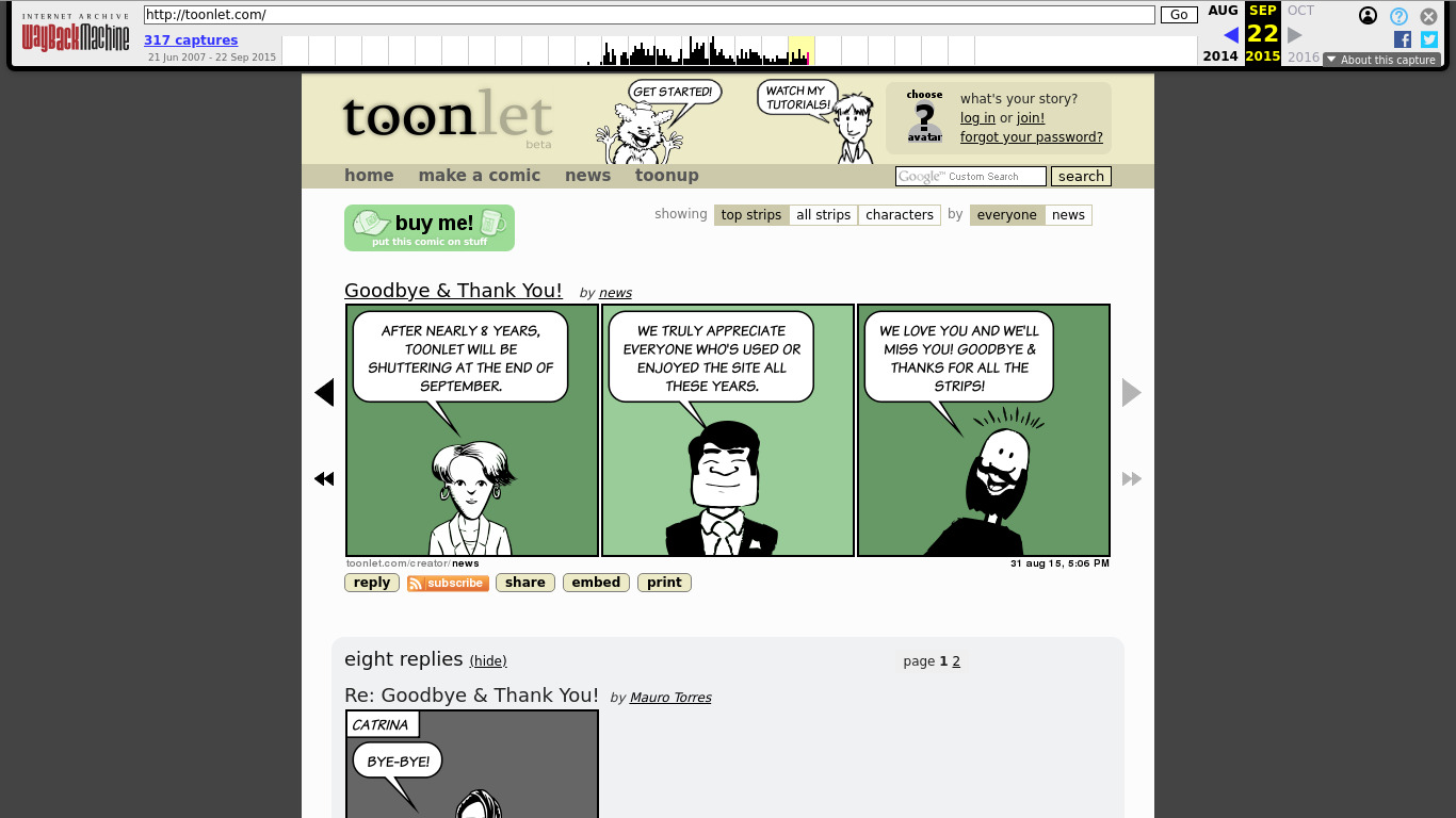 Toonlet Landing page