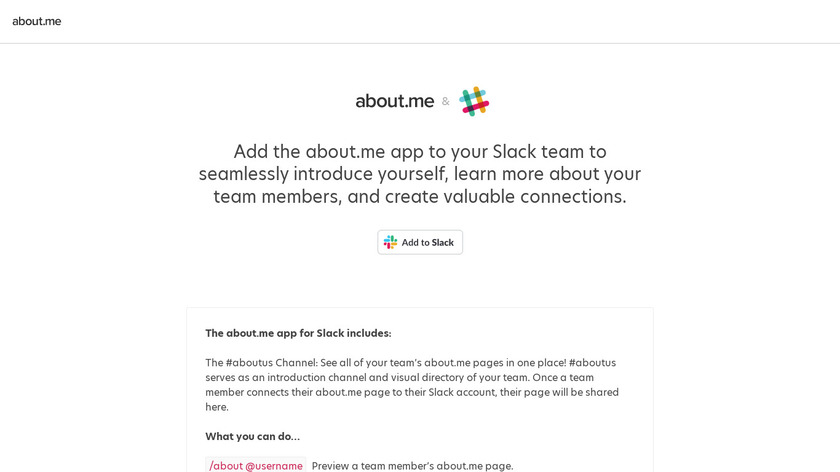 about.me for Slack Landing Page