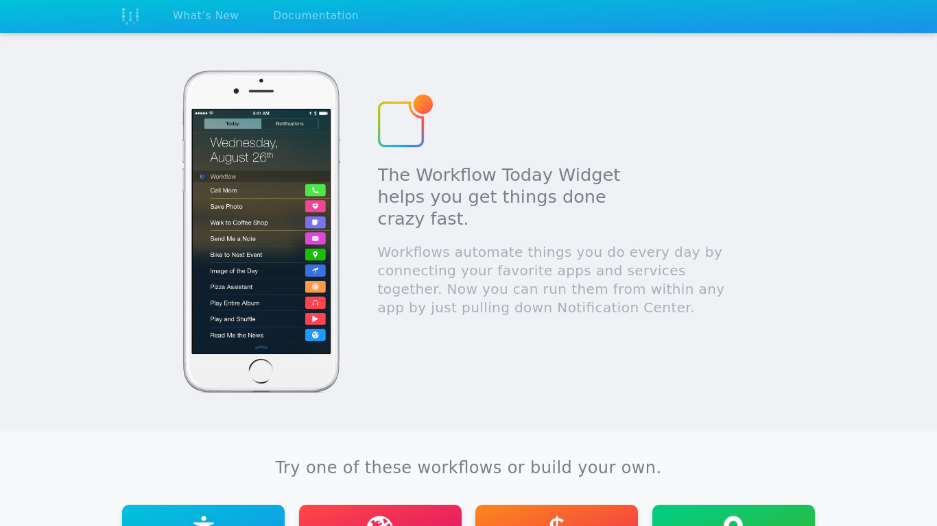 Workflow Today Widget Landing page
