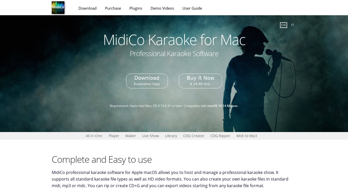 MidiCo Karaoke Landing page