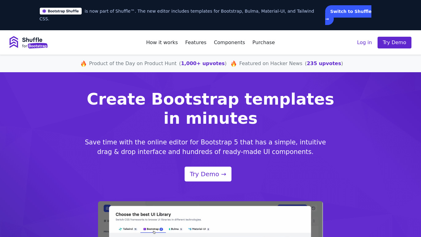 Bootstrap Shuffle Landing page