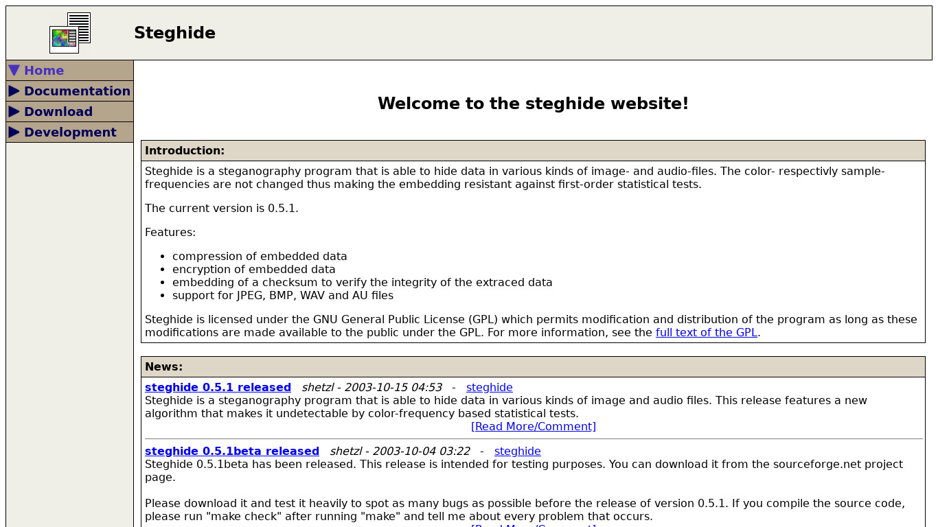 Steghide Landing page