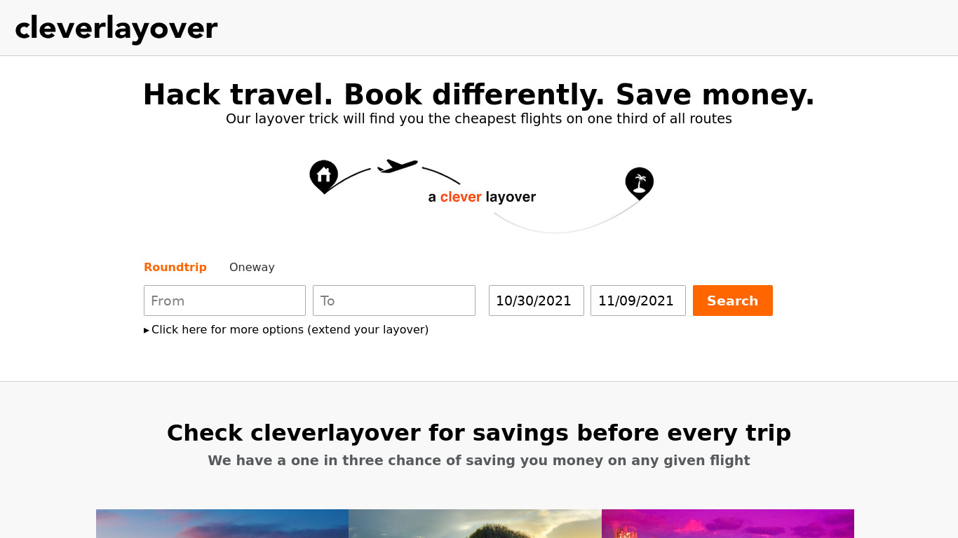 Clever Layover Landing page