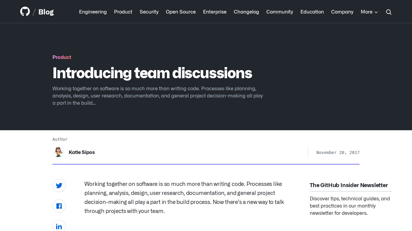 GitHub Team Discussions Landing page