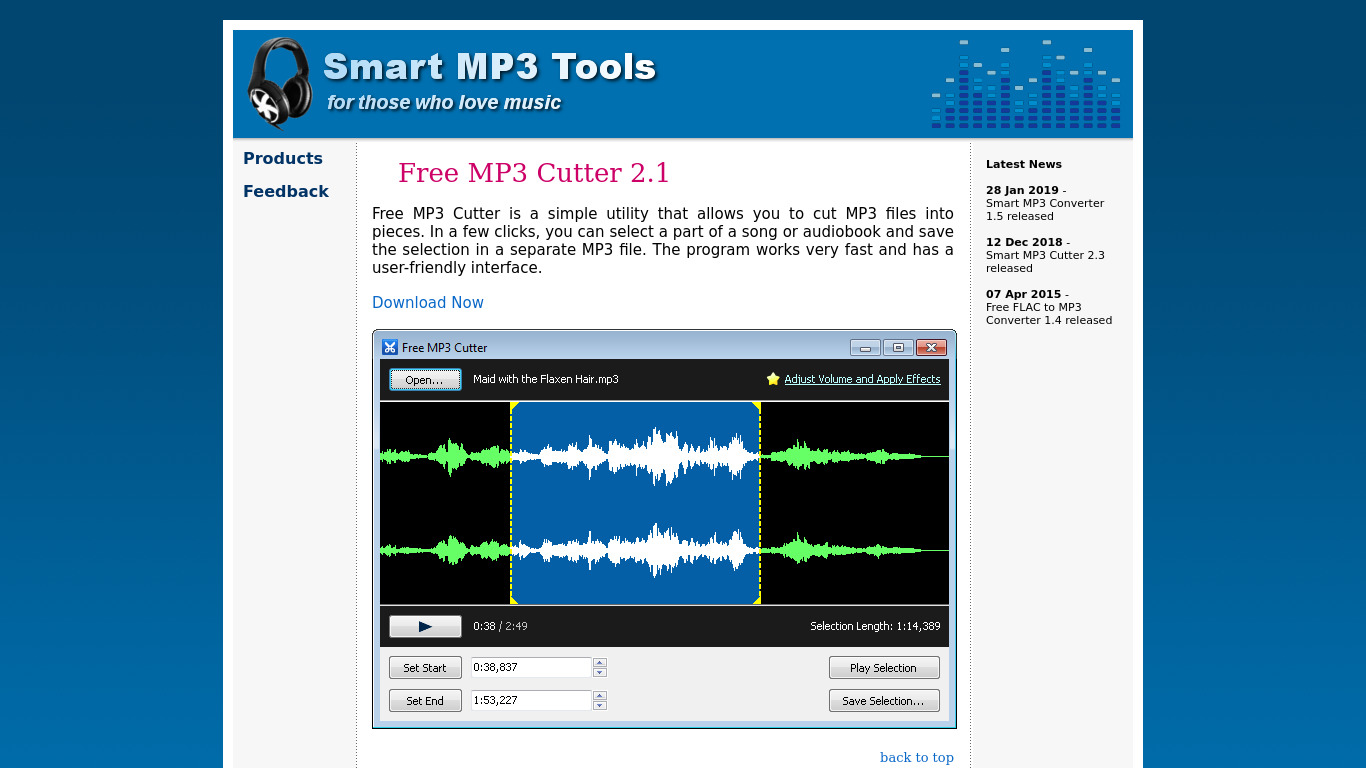 Free MP3 Cutter Landing page