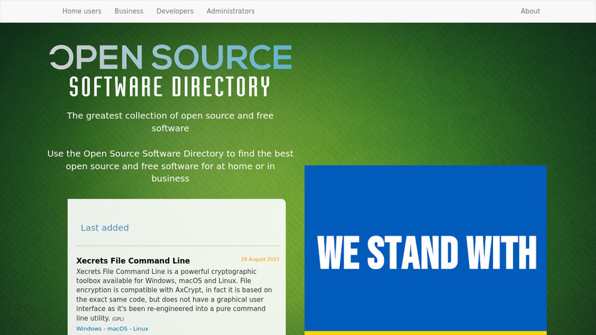 Open Source Software Directory Landing Page