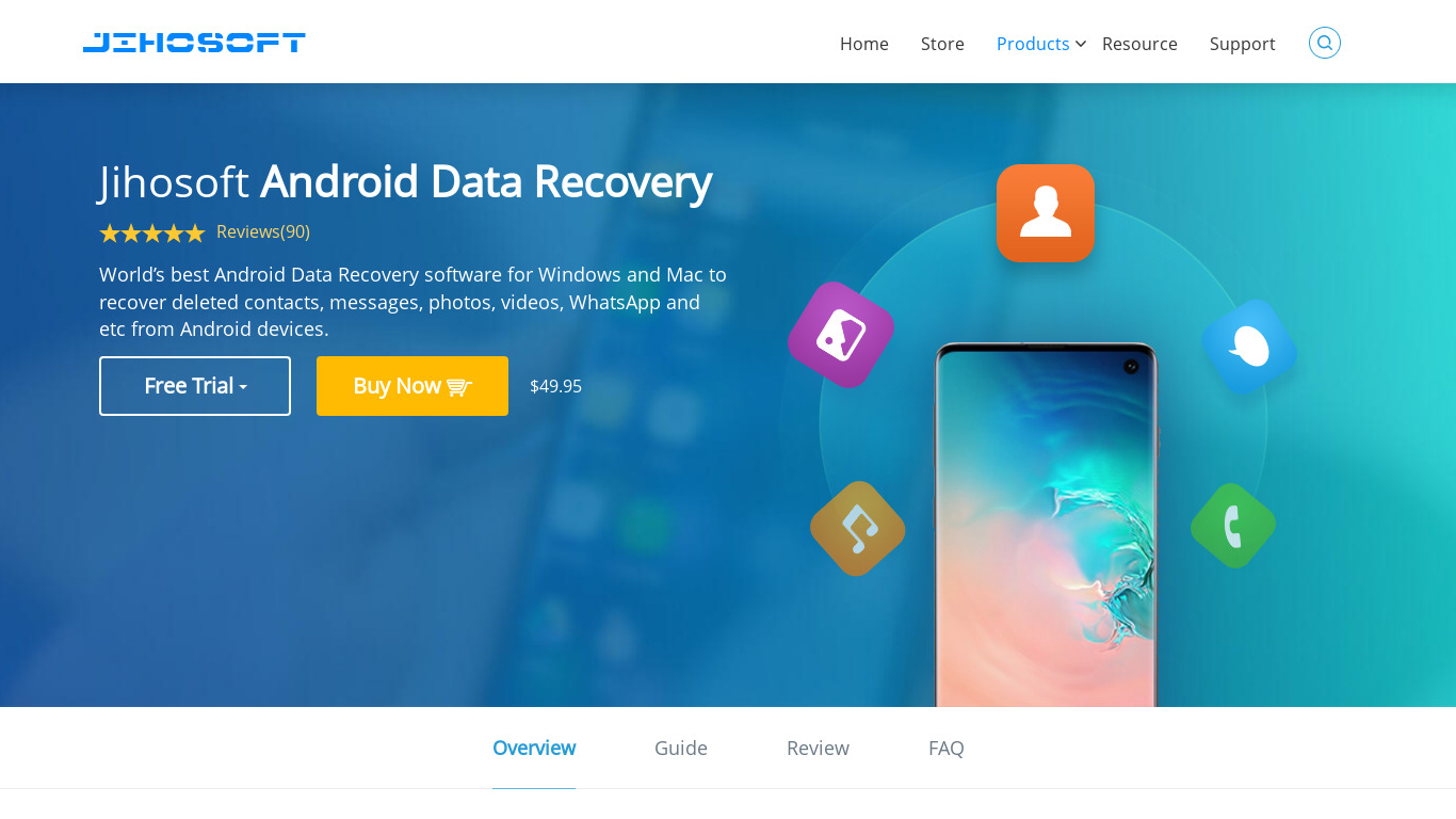 Jihosoft Android Phone Recovery Landing page
