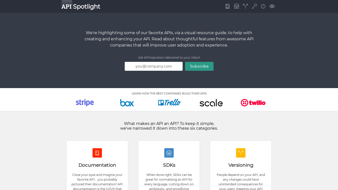 API Spotlight Landing page