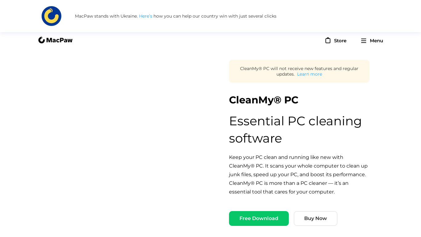 CleanMyPC Landing page