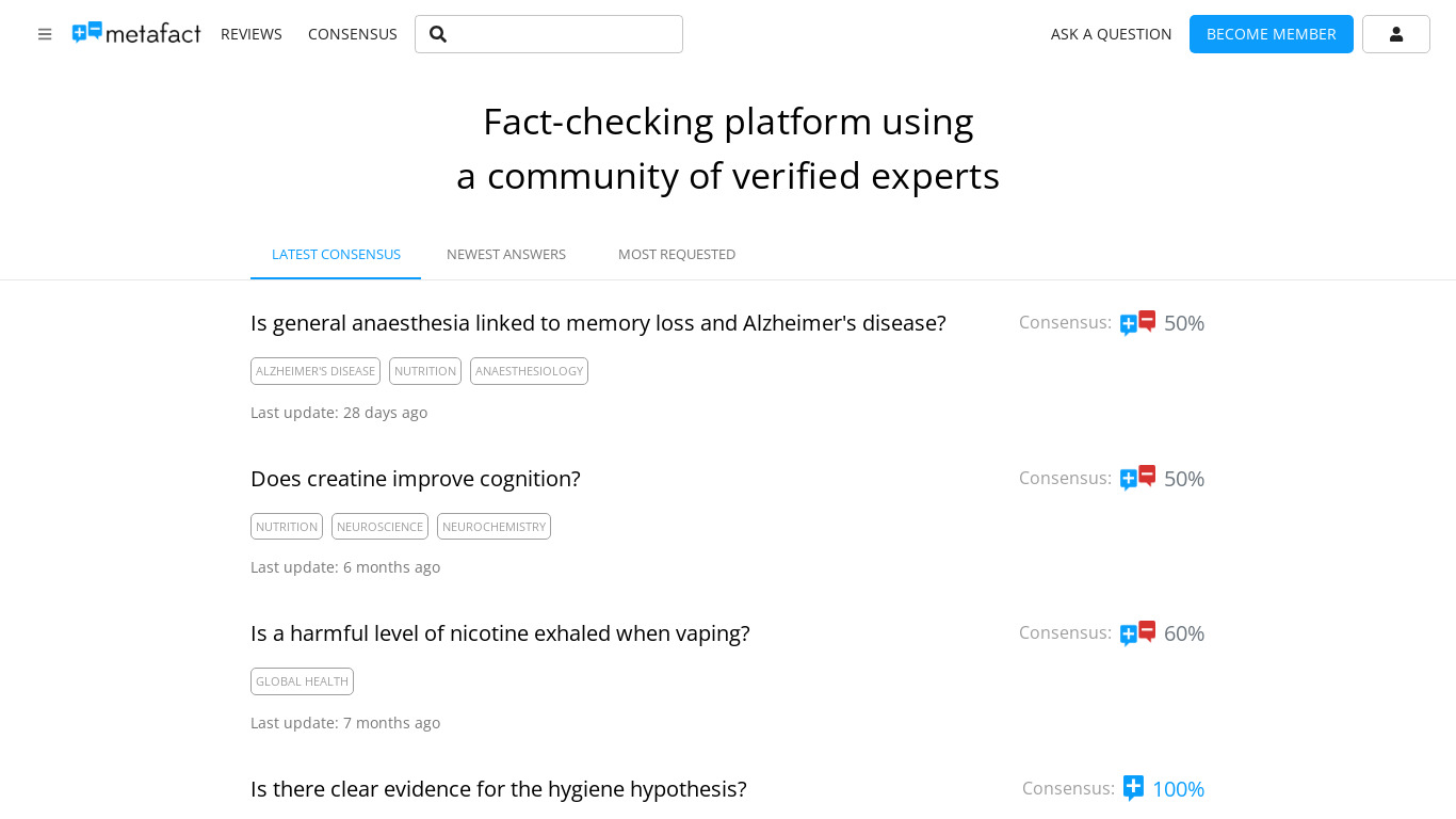 Metafact Landing page