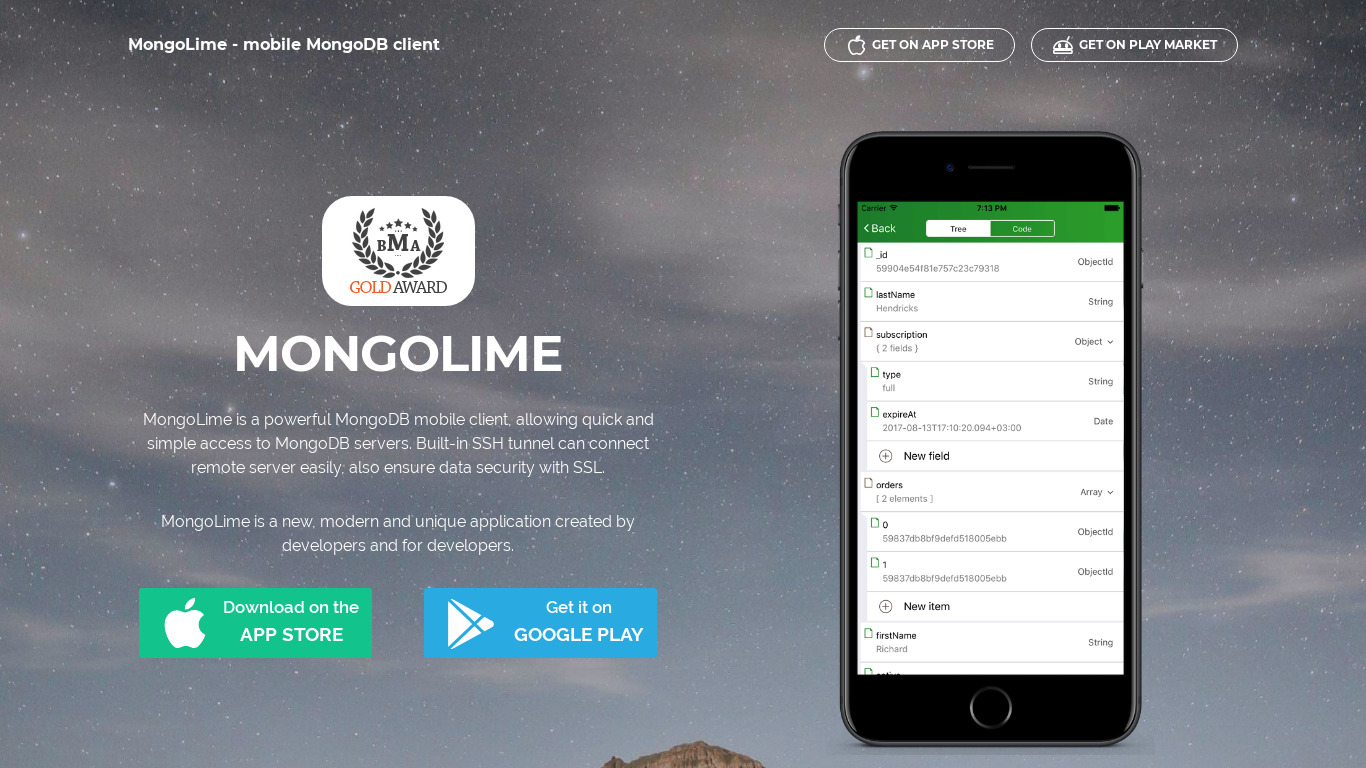 MongoLime Landing page