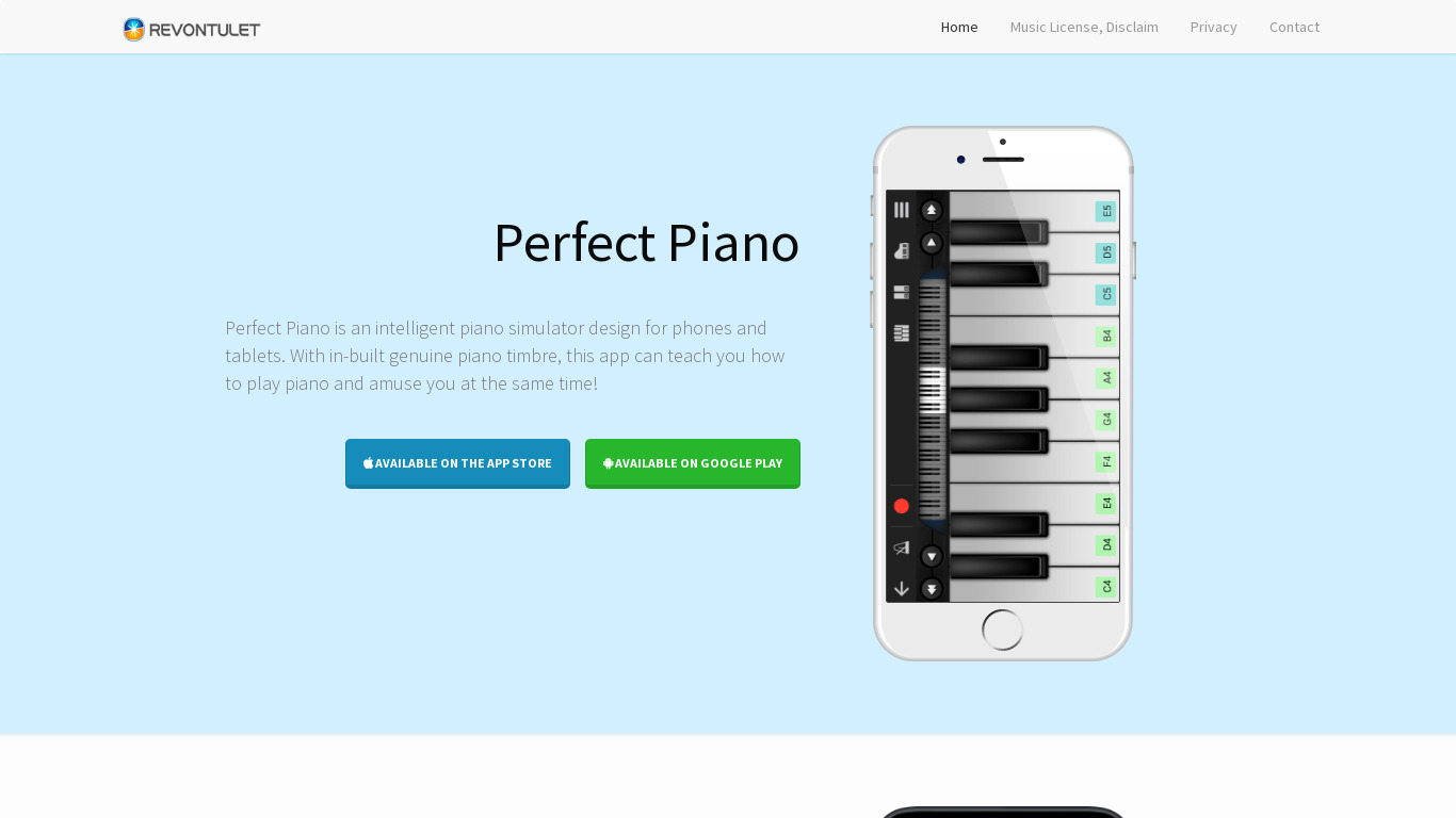 Perfect Piano Landing page