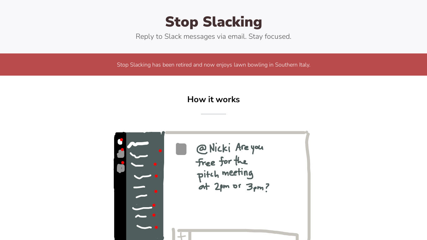 Stop Slacking Landing page