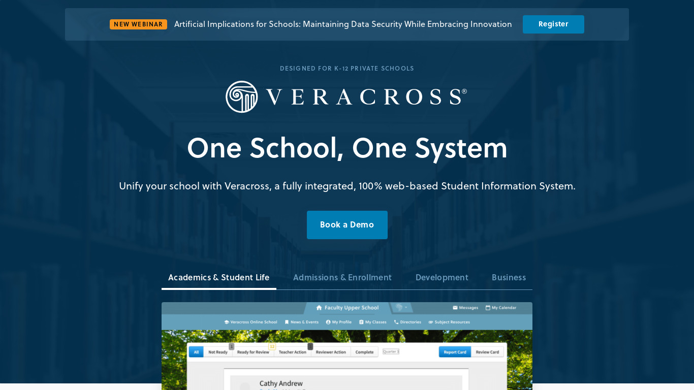 Veracross SIM Landing page
