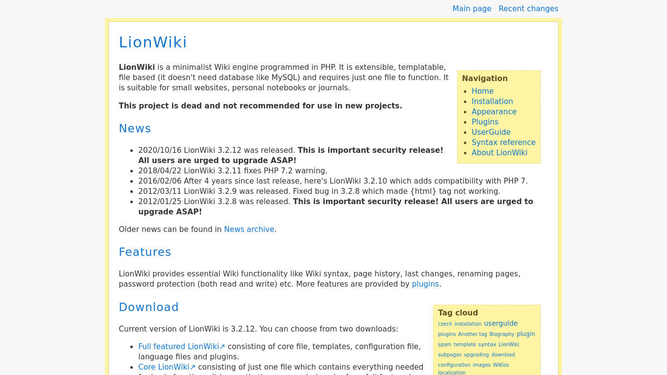 LionWiki Landing page