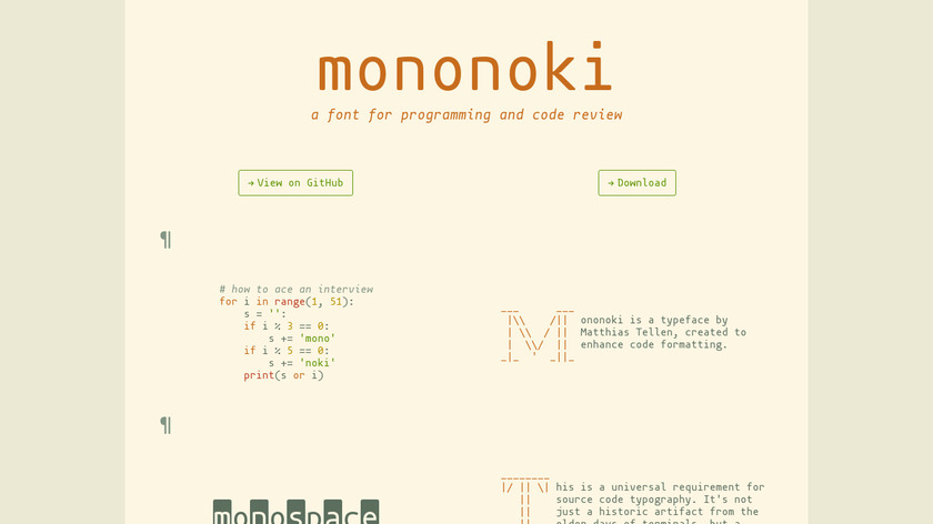 Mononoki Typeface Landing Page