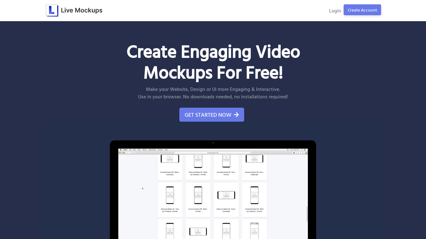 Live Mockups Landing page