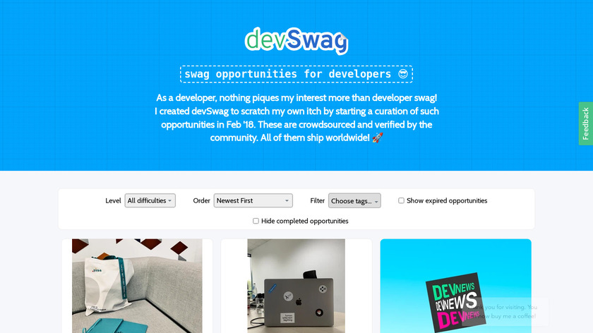 Swag for Dev Landing Page