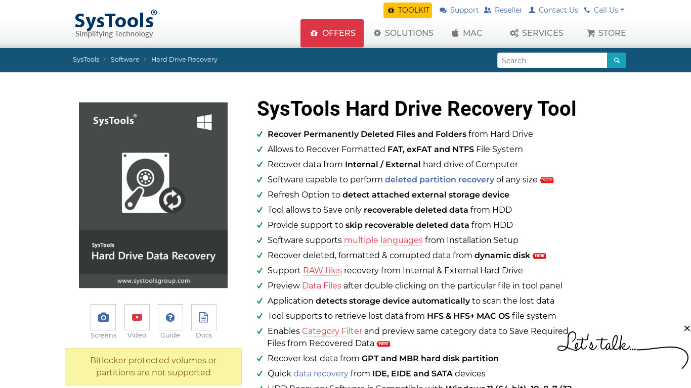 SysTools Hard Drive Recovery Landing page