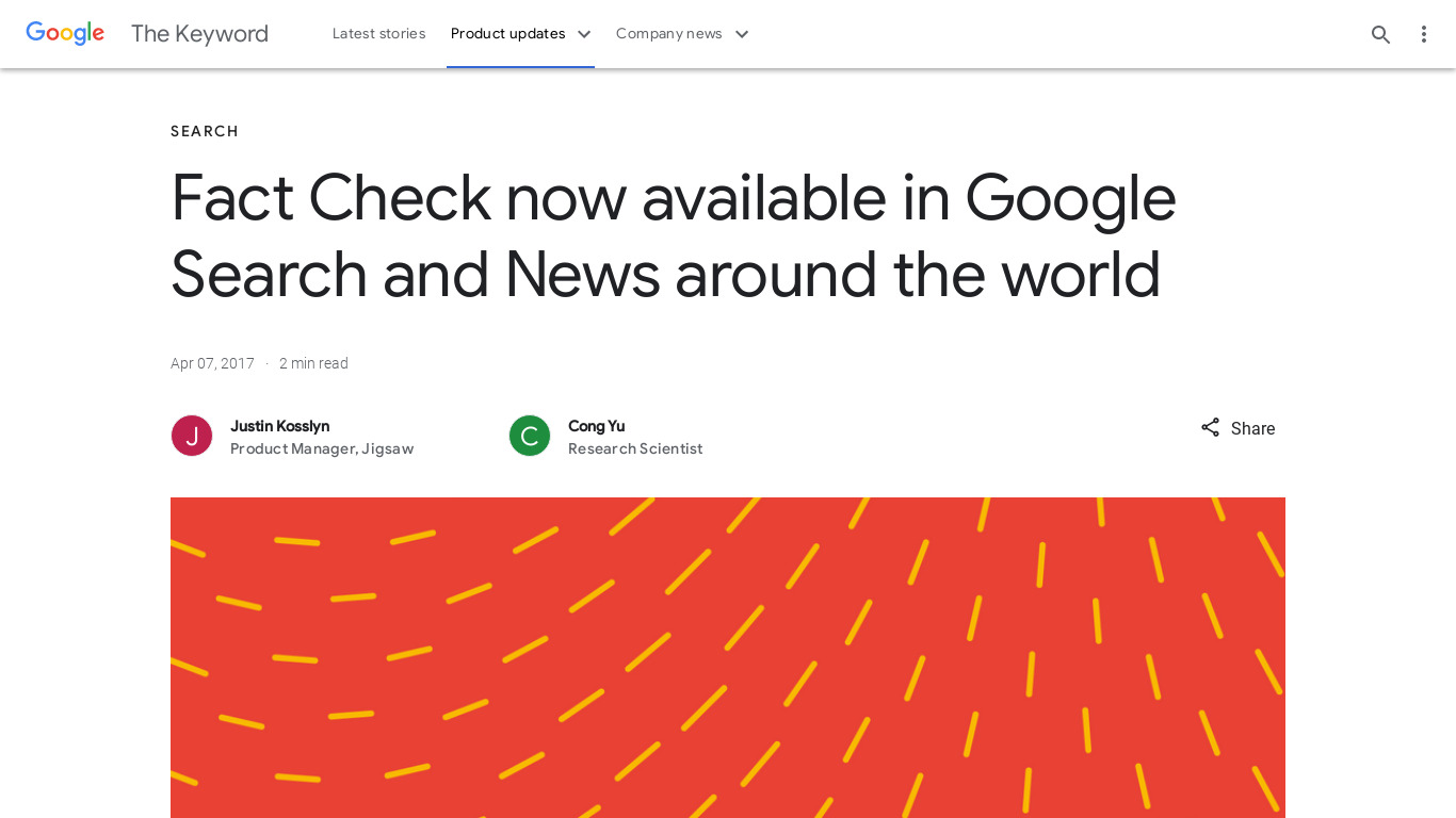 Fact Check by Google Landing page
