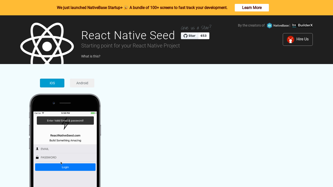 React Native Seed Landing page