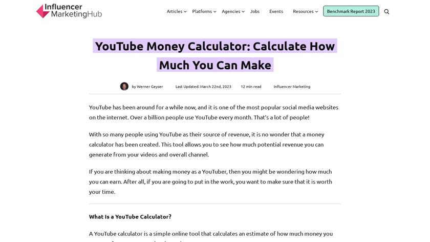 YouTube Money Calculator Landing Page