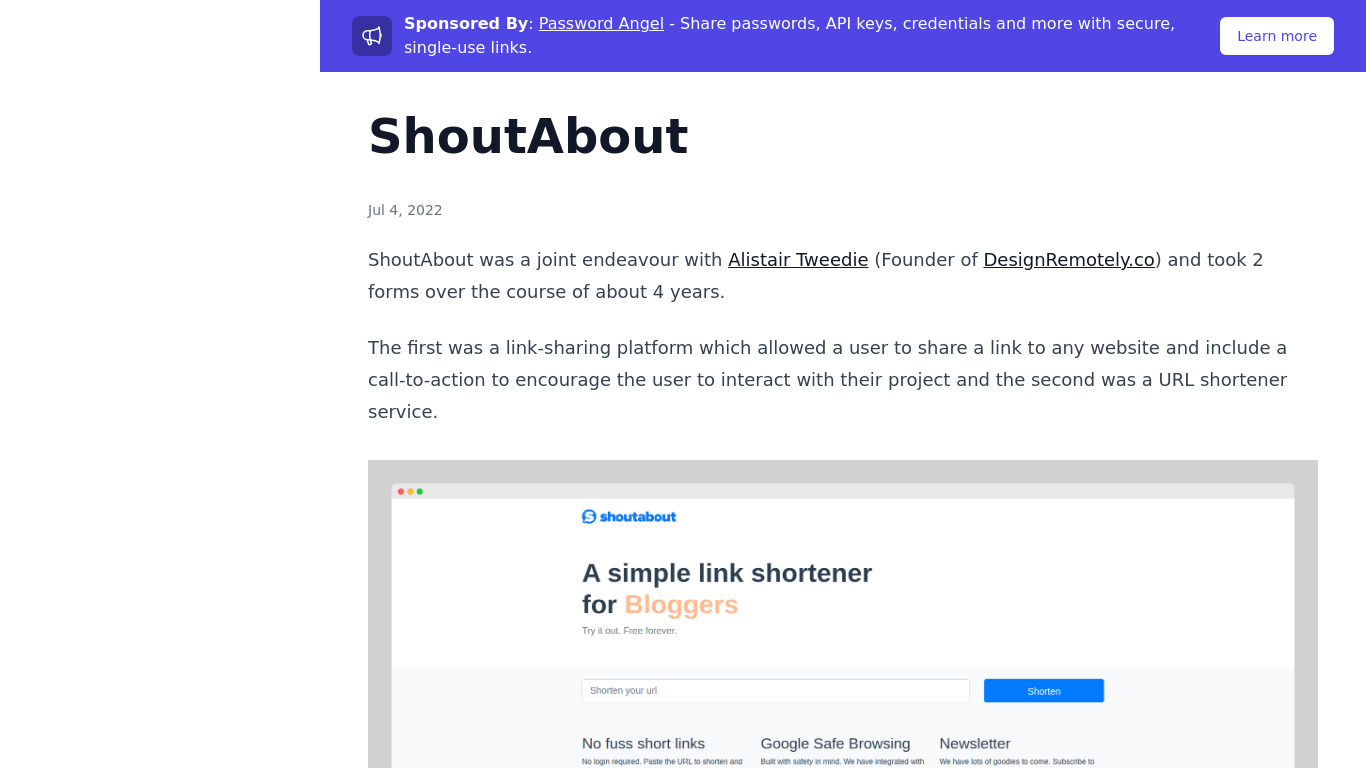 ShoutAbout Landing page