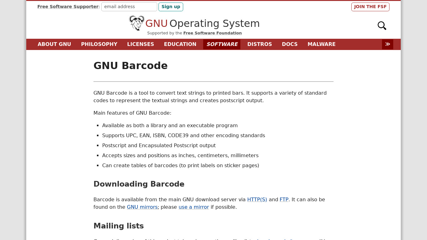 GNU-Barcode Landing page
