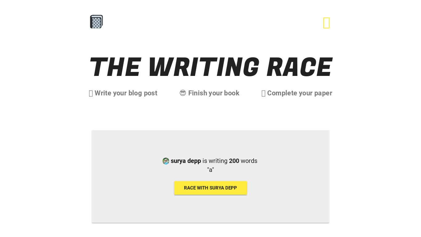 The Writing Race Landing page
