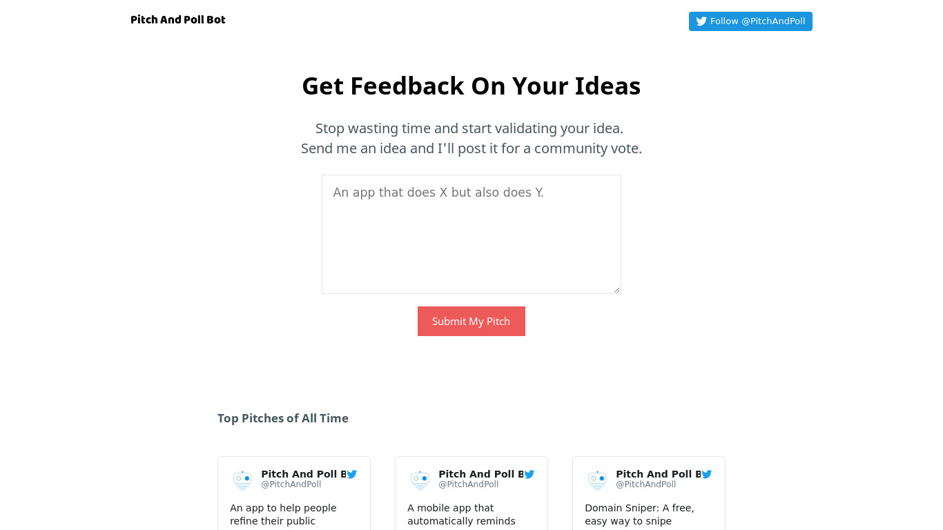 Pitch And Poll Bot Landing page