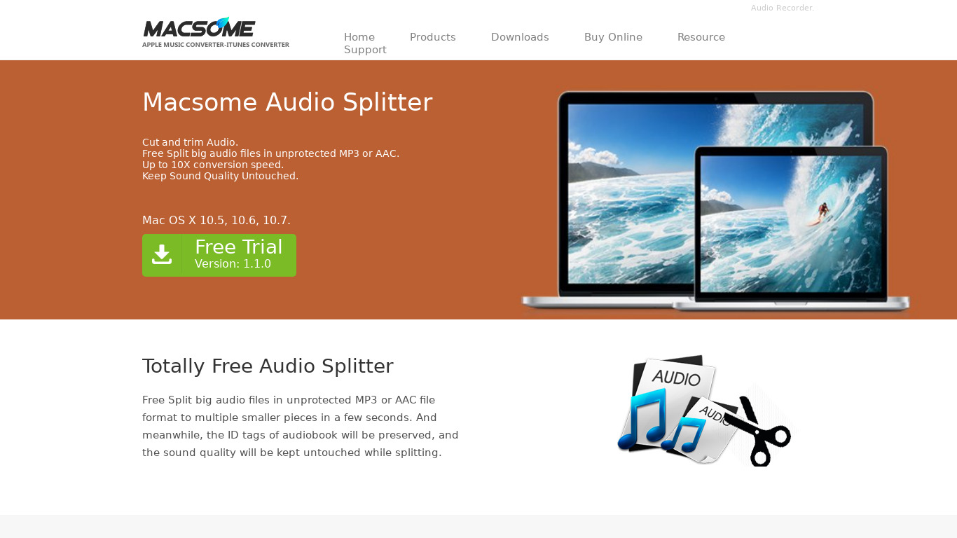 Macsome Audio Splitter Freeware Landing page